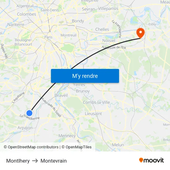 Montlhery to Montevrain map