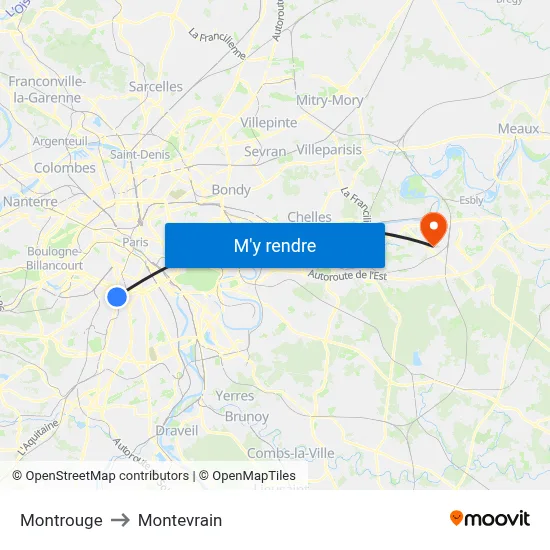 Montrouge to Montevrain map
