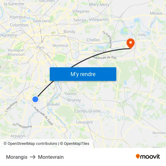 Morangis to Montevrain map