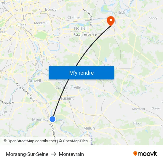 Morsang-Sur-Seine to Montevrain map