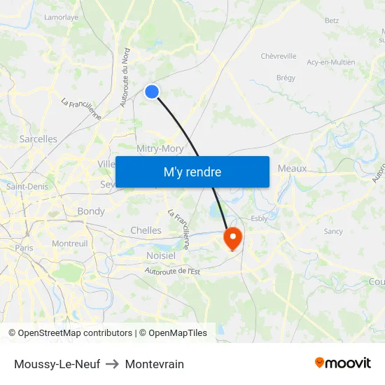 Moussy-Le-Neuf to Montevrain map