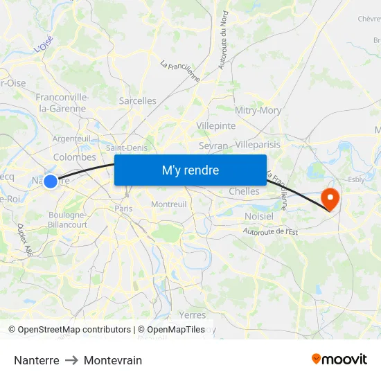 Nanterre to Montevrain map
