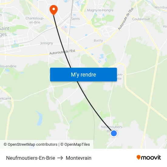 Neufmoutiers-En-Brie to Montevrain map
