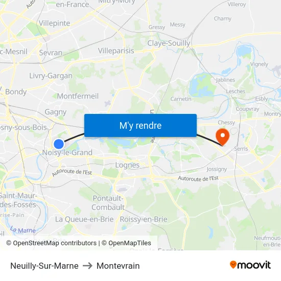 Neuilly-Sur-Marne to Montevrain map
