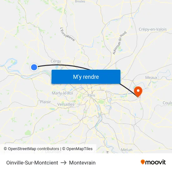 Oinville-Sur-Montcient to Montevrain map