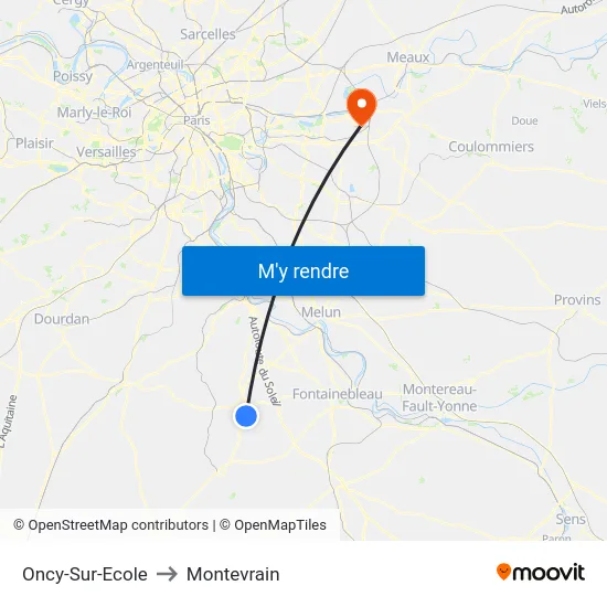Oncy-Sur-Ecole to Montevrain map