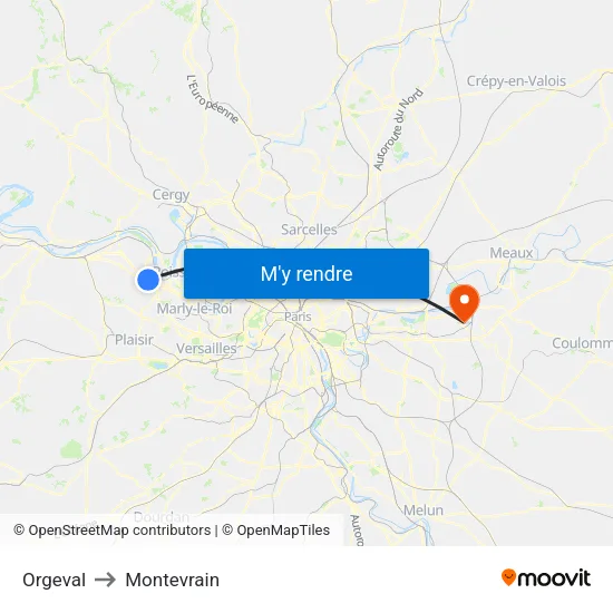 Orgeval to Montevrain map
