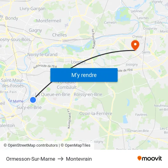 Ormesson-Sur-Marne to Montevrain map