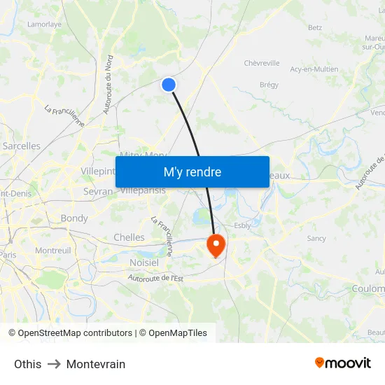 Othis to Montevrain map