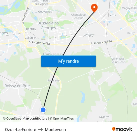 Ozoir-La-Ferriere to Montevrain map