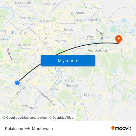 Palaiseau to Montevrain map
