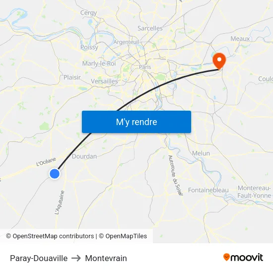 Paray-Douaville to Montevrain map