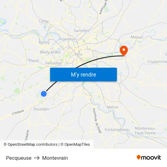 Pecqueuse to Montevrain map