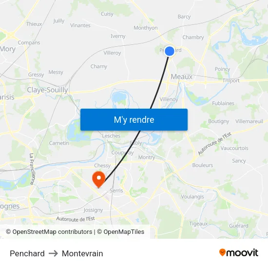 Penchard to Montevrain map