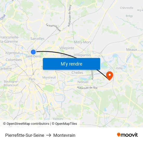 Pierrefitte-Sur-Seine to Montevrain map