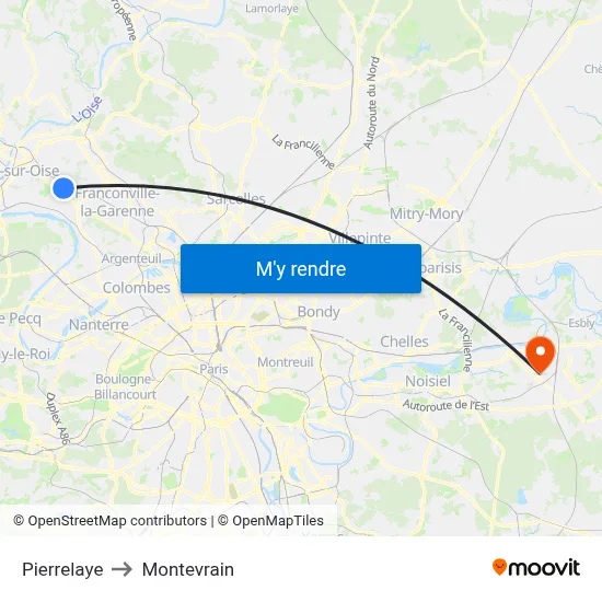 Pierrelaye to Montevrain map