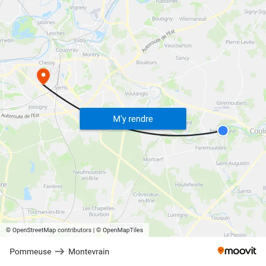 Pommeuse to Montevrain map