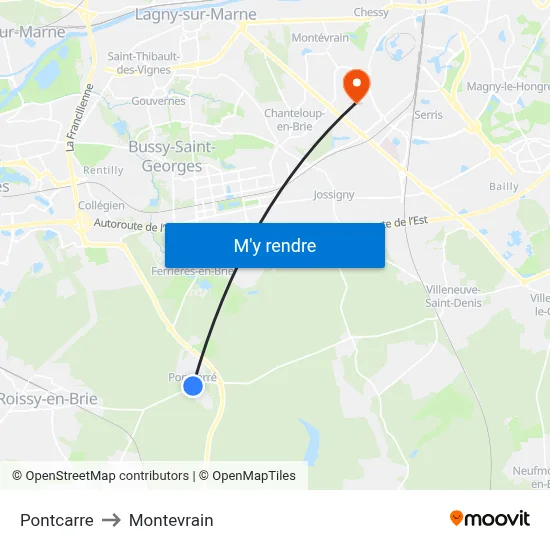 Pontcarre to Montevrain map