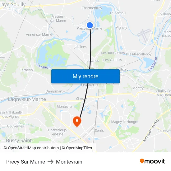 Precy-Sur-Marne to Montevrain map