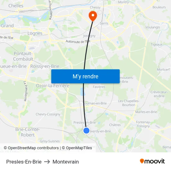 Presles-En-Brie to Montevrain map