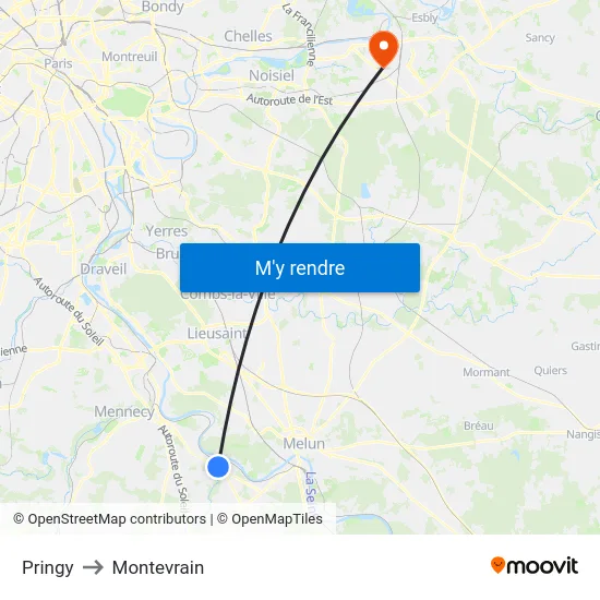 Pringy to Montevrain map