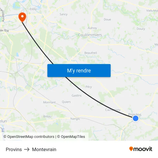 Provins to Montevrain map