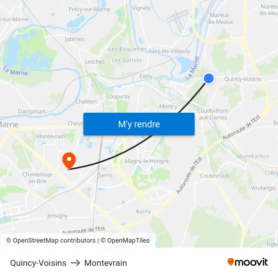 Quincy-Voisins to Montevrain map