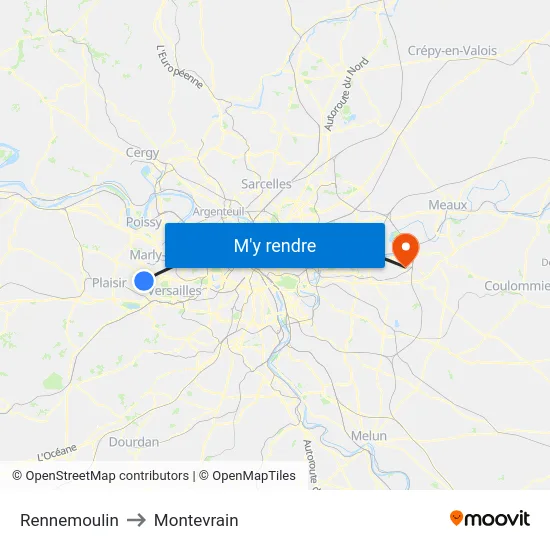 Rennemoulin to Montevrain map