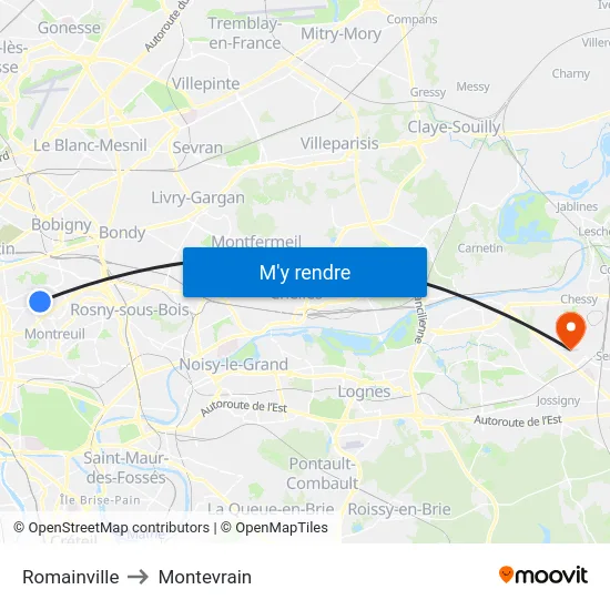 Romainville to Montevrain map