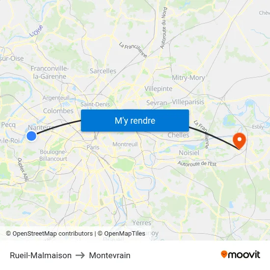 Rueil-Malmaison to Montevrain map