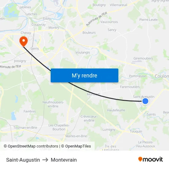 Saint-Augustin to Montevrain map