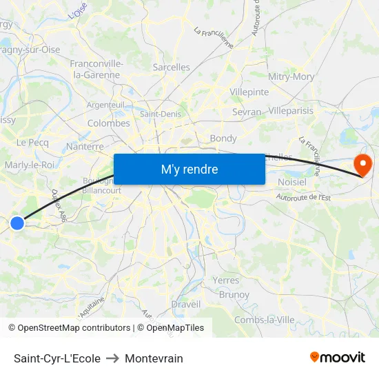 Saint-Cyr-L'Ecole to Montevrain map
