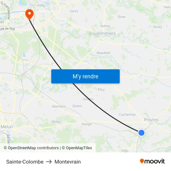 Sainte-Colombe to Montevrain map