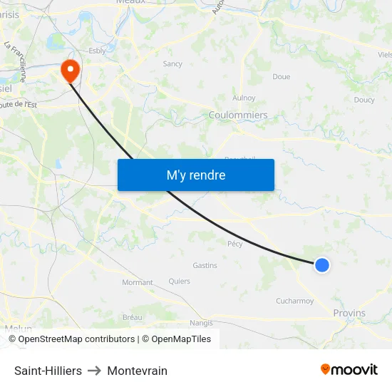 Saint-Hilliers to Montevrain map