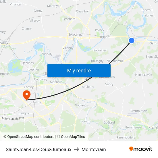 Saint-Jean-Les-Deux-Jumeaux to Montevrain map