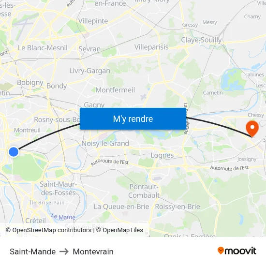 Saint-Mande to Montevrain map
