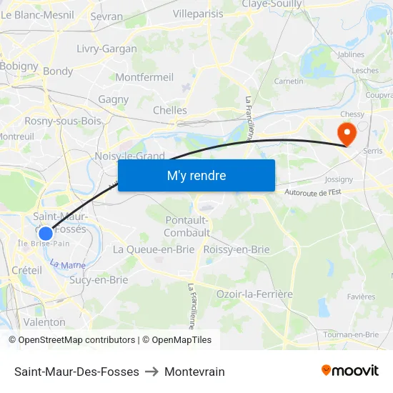 Saint-Maur-Des-Fosses to Montevrain map