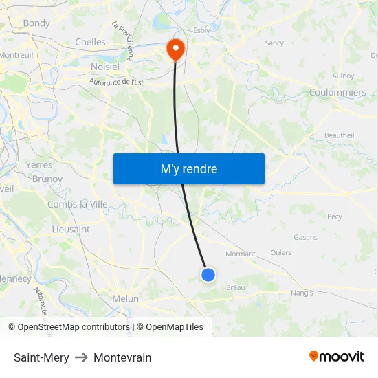 Saint-Mery to Montevrain map