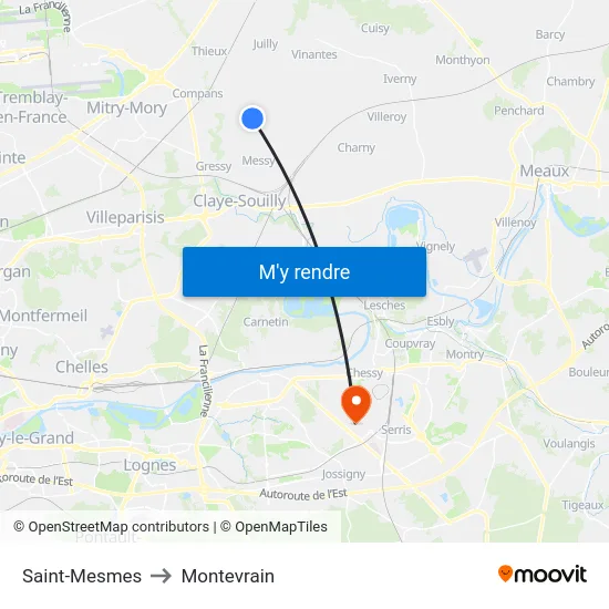 Saint-Mesmes to Montevrain map