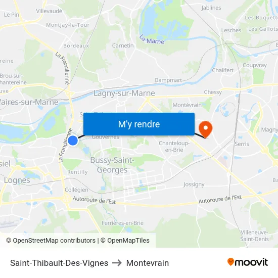 Saint-Thibault-Des-Vignes to Montevrain map
