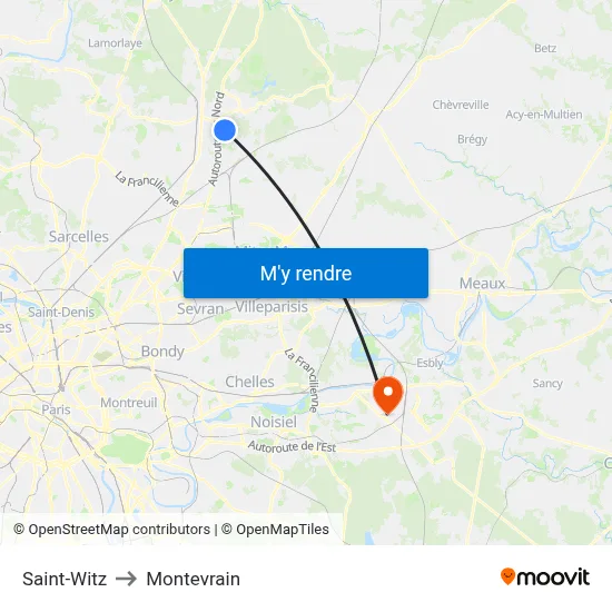 Saint-Witz to Montevrain map
