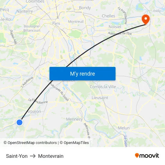 Saint-Yon to Montevrain map