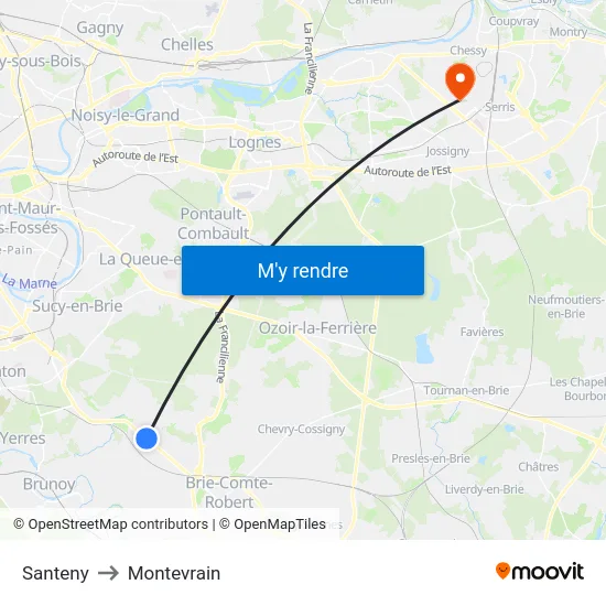 Santeny to Montevrain map