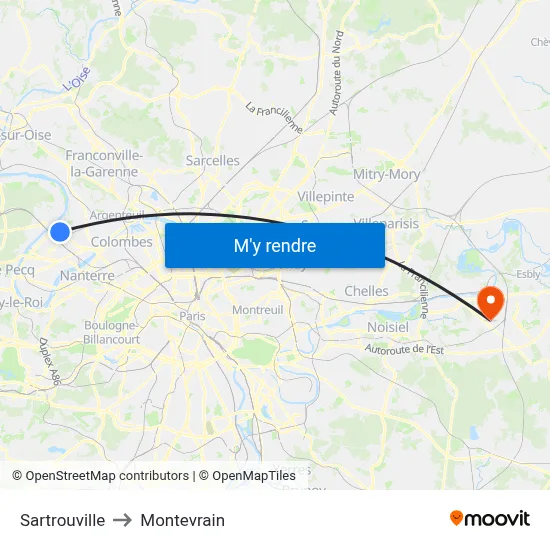 Sartrouville to Montevrain map