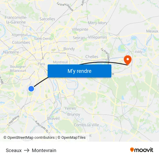 Sceaux to Montevrain map