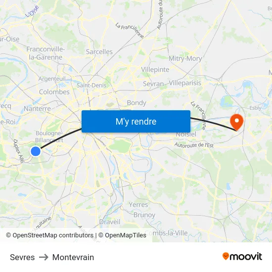 Sevres to Montevrain map