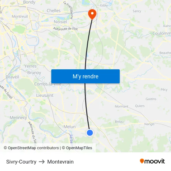Sivry-Courtry to Montevrain map