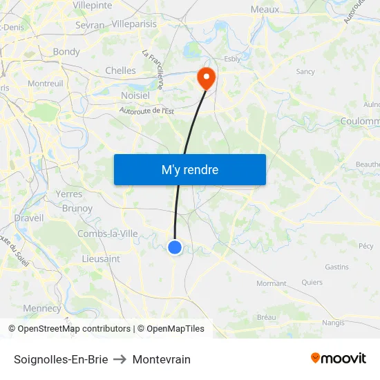 Soignolles-En-Brie to Montevrain map