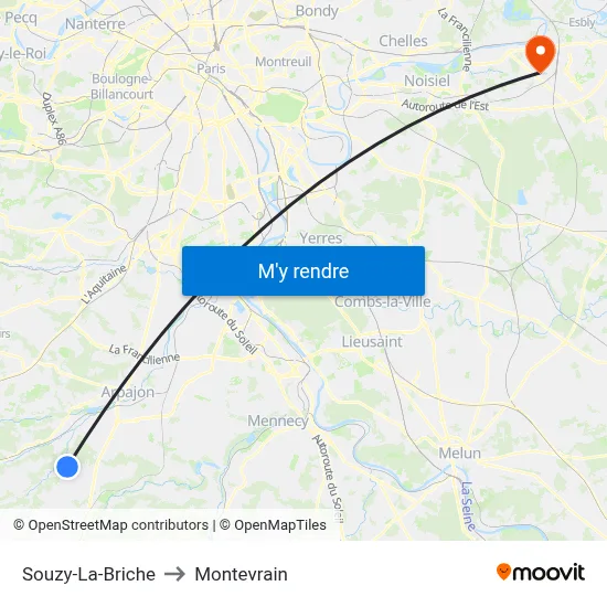 Souzy-La-Briche to Montevrain map