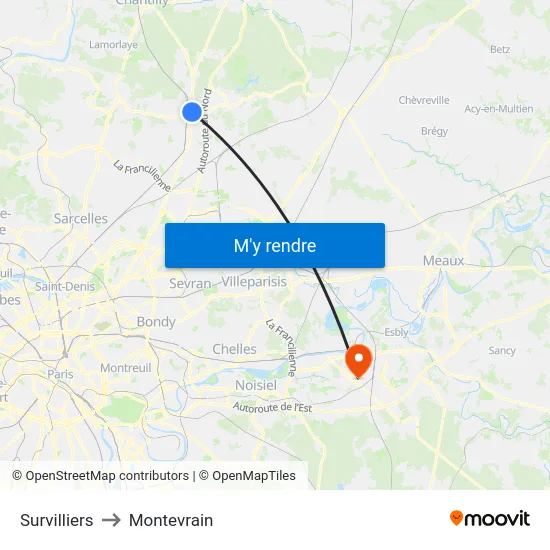 Survilliers to Montevrain map